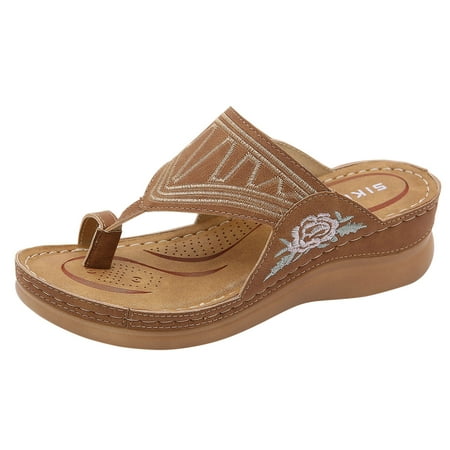 

Womens Slippers Women S New Embroidered Sandals with Flat Bottom and Thick Toe