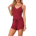 thumbnail image 4 of INSPIRE CHIC Womens Pajamas Rayon Lace Trim Sleepwear V-Neck Camisole Tops with Shorts Sleeveless Loungewear Sets M Red, 4 of 6