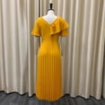 thumbnail image 6 of AURA Plus Size Ruffle Sleeve Pleated Midi Dress Elegant High Waist Swing Skirt Solid Color, 6 of 8