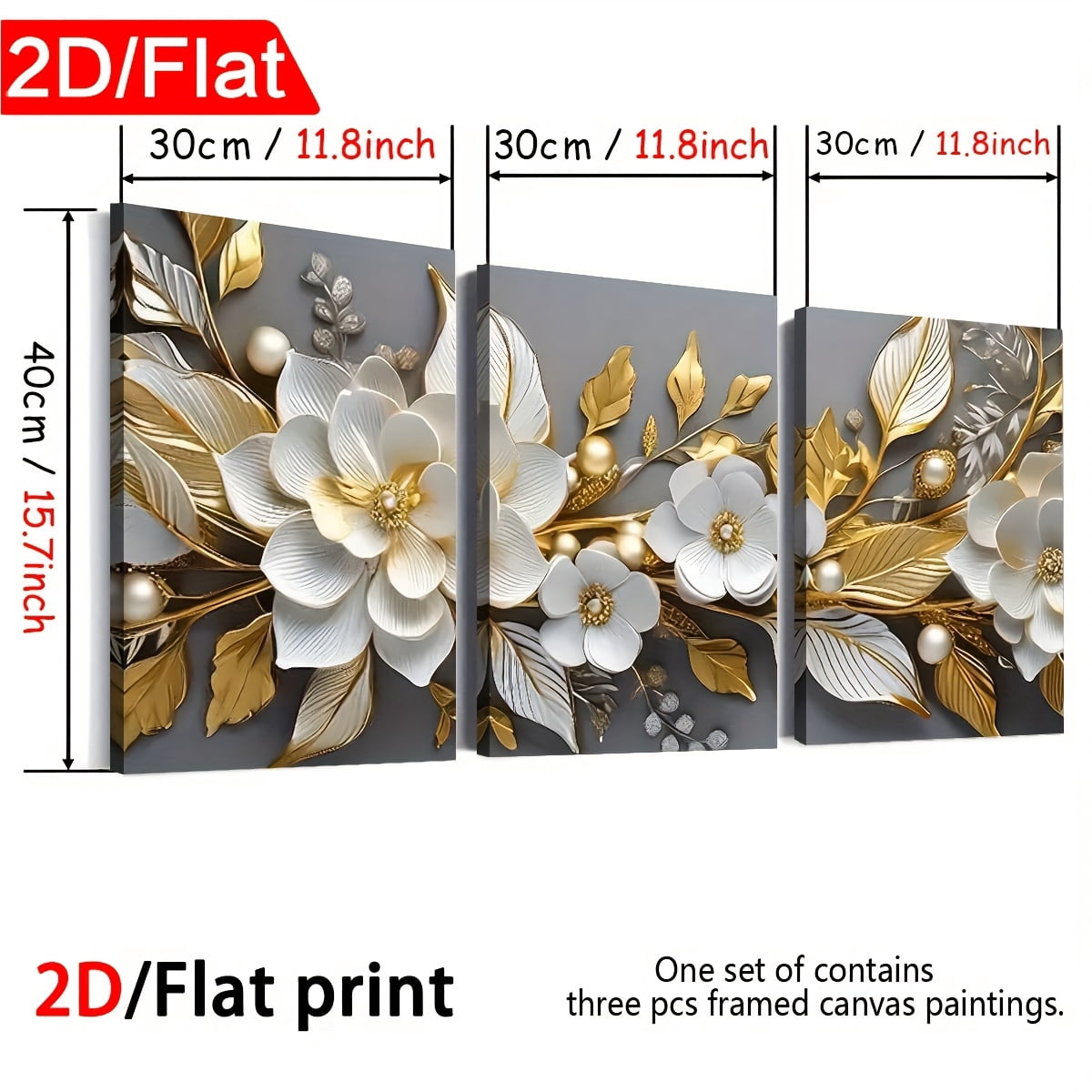 2D Flat Three Pieces of Modern Stylish Abstract Floral Art in 2D Print, Featuring Framed Canvas Paintings And Posters That Are Ready to Hang. Perfect for Home Decor, Wall Art