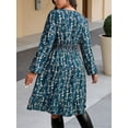 thumbnail image 2 of Mengpipi Women's Swing Dress Fall Spring Long Sleeve V Neck Cinched Waist Floral Print Casual Maxi Dress 1X-4X, 2 of 7