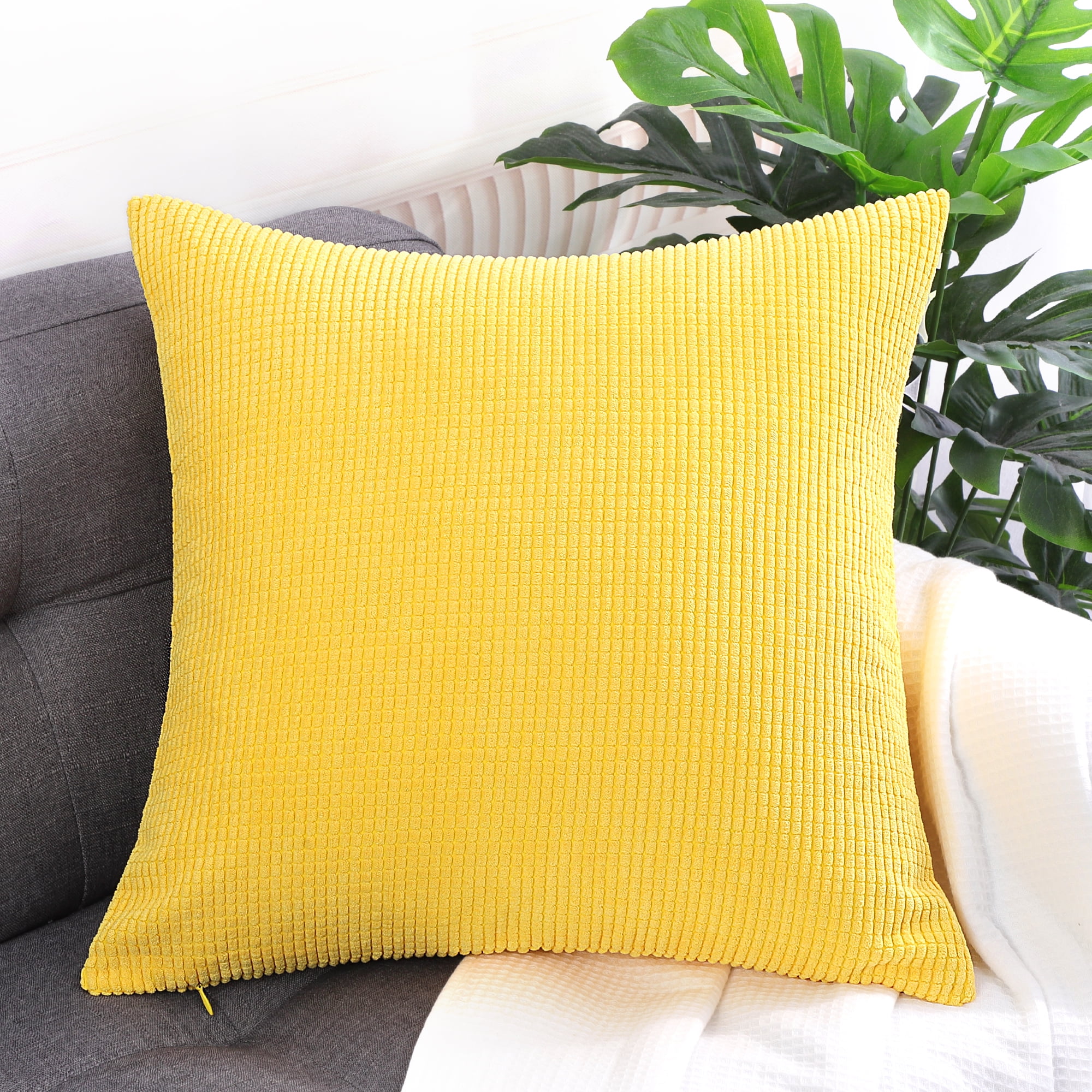 Unique Bargains Corduroy Texture Decorative Throw Pillow Cover Yellow 18" x 18"