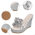 thumbnail image 5 of Rokment Womens Sparkly Metallic Beads Sequin Platform Wedge Dress Slides Sandals Bride Wedding Glitter Clear Ultra Chunky Slip on High Heels Summer Shoes Silver Size 6, 5 of 7