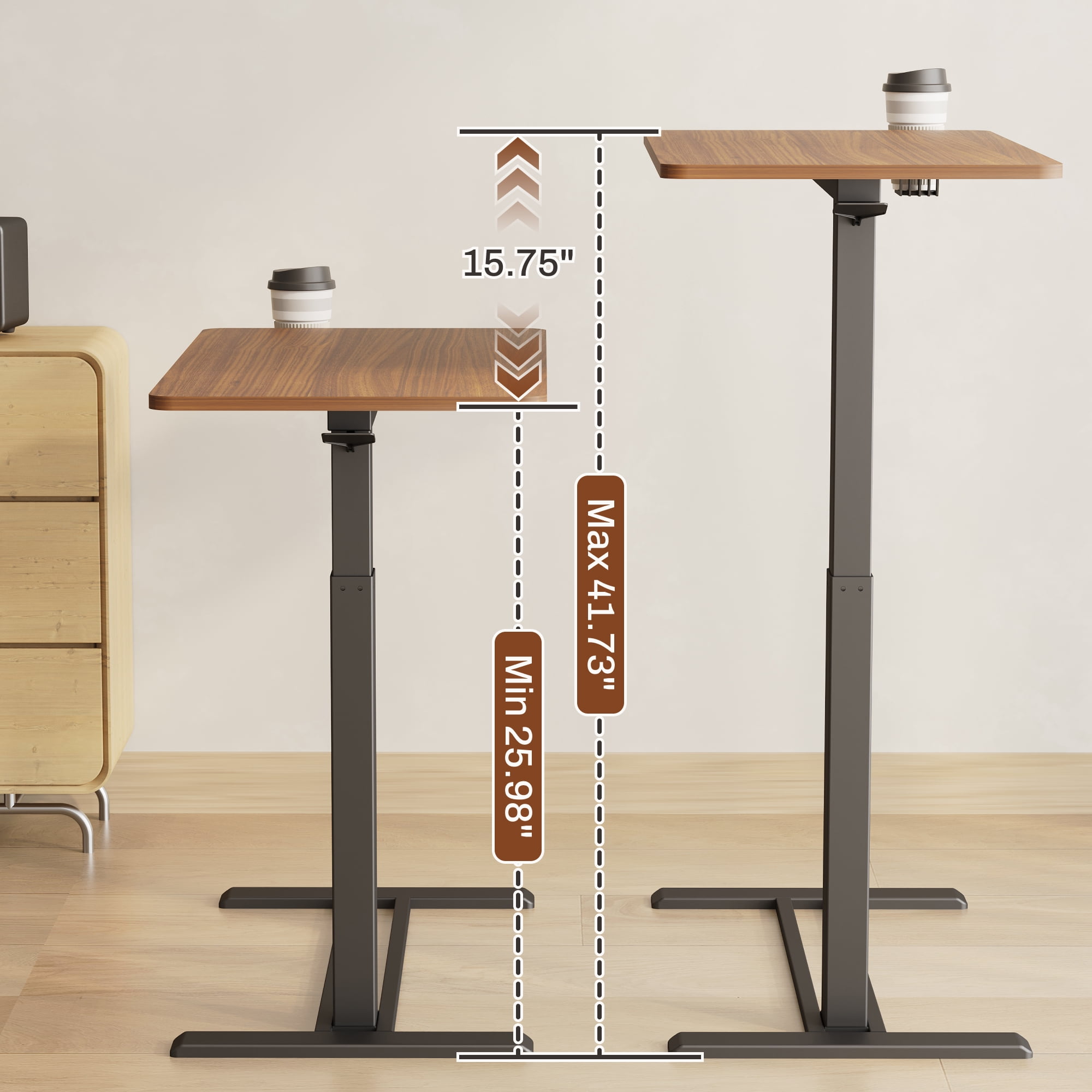 FitStand Adjustable Overbed Table with Wheels Laptop Table Standing Computer Desk Portable Stand-up Work Station Cart Tray Side Table for Sofa and Bed