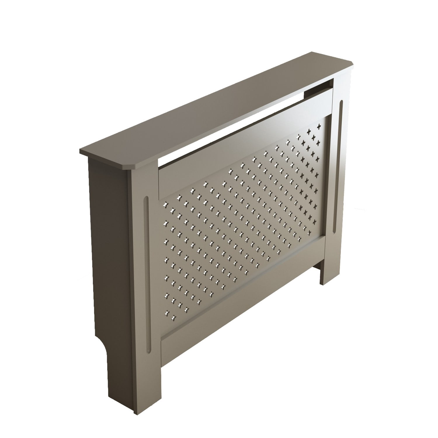 MDF Radiator Cover with Perforated Front Panel and Top Display Shelf, Natural Finish, 44.1 in W x 7.5 in D x 32.5 in H