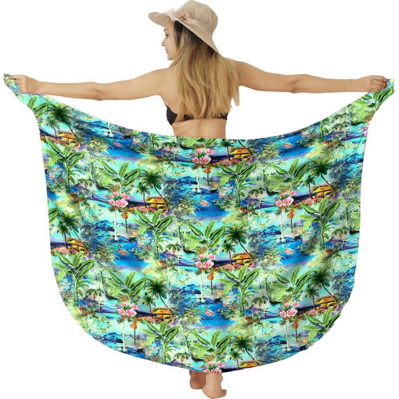 LA LEELA Women's Beachwear Summer Bikini Wraps Beach Wrap Sarong Skirt Bathing suit Swim Cover ups for Swimwear Coverups Women One Size Sky, Jungle Landscape