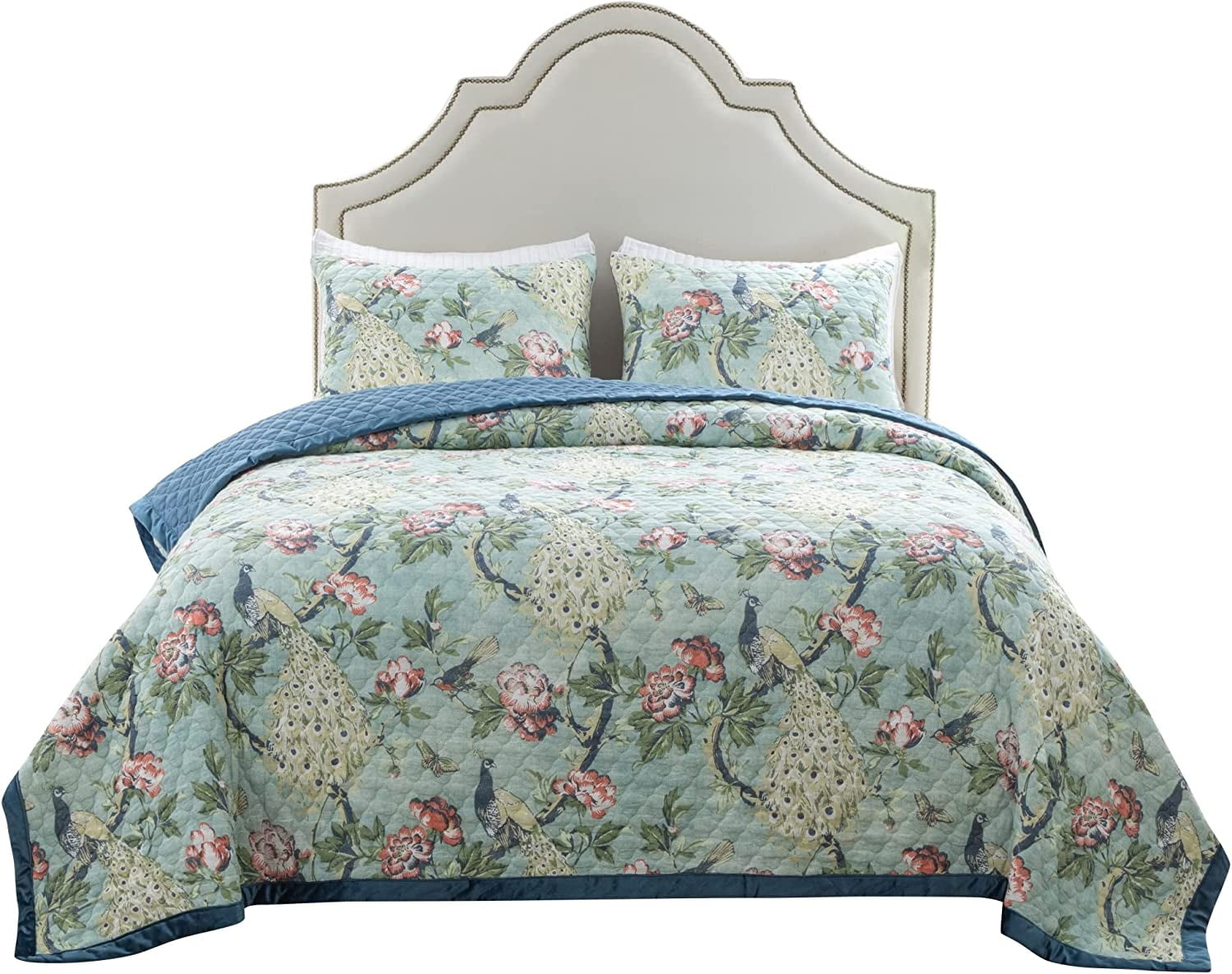 Greenland Home Fashions Pavona Vintage Peacock Garden Quilt Set 3