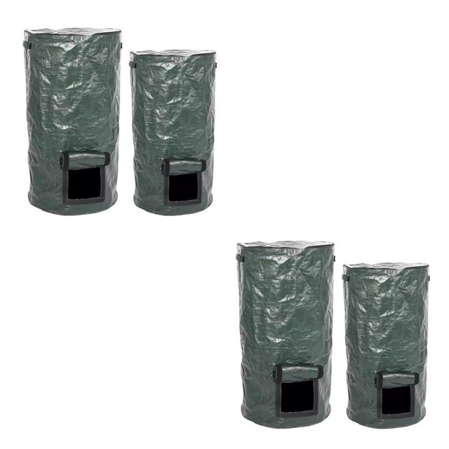 Bewildely Jardín impermeable a prueba de sol PE tela compost bolsa de recolección de residuos contenedor de fermento plegable bolsa de hojas 15 galones 2piezas