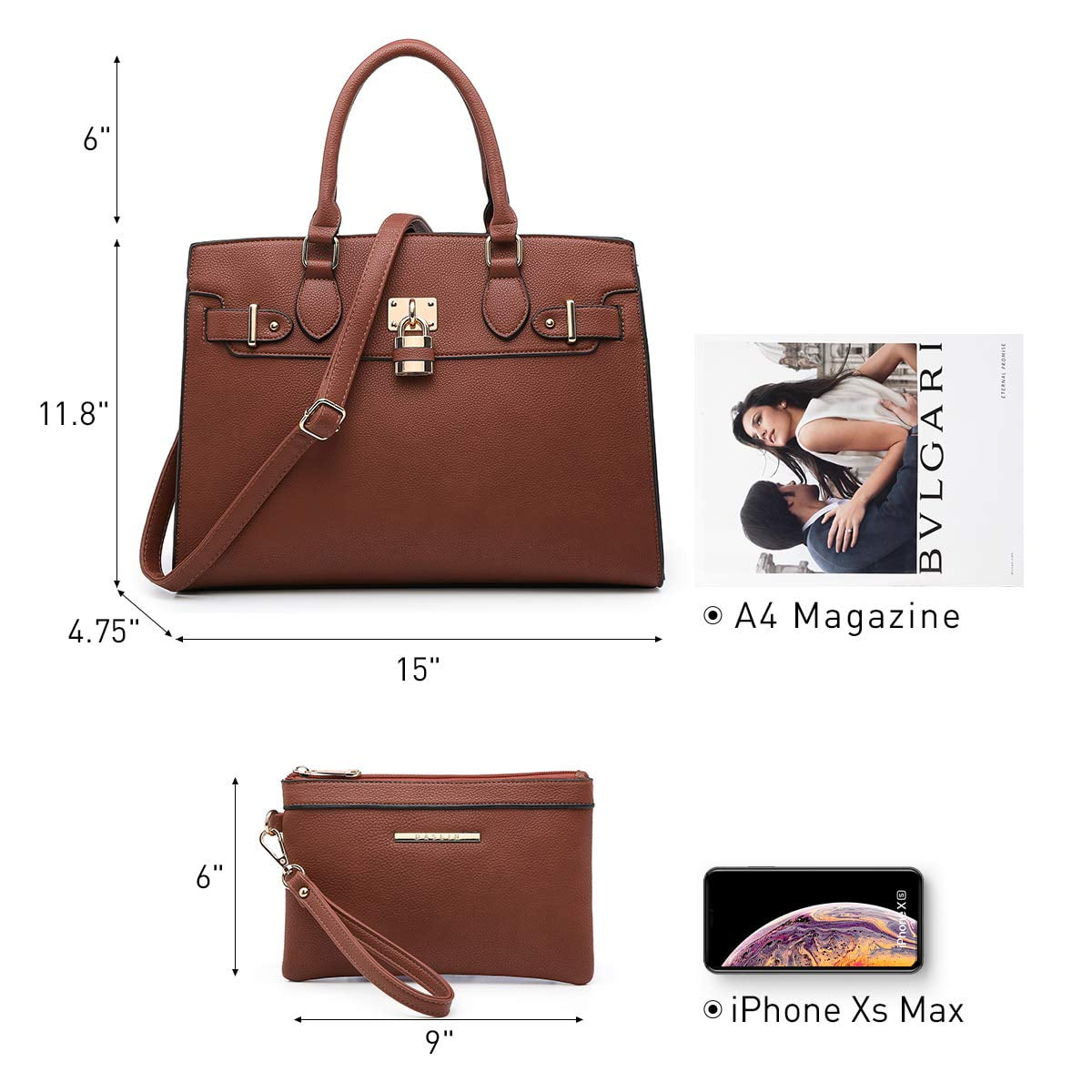 Dasein Women Handbags and Purses Ladies Shoulder Bag Top Handle Satchel Tote Work Bag with Matching Clutch
