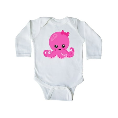 

Inktastic Pink Octopus Octopus With Pink Ribbon Hearts Gift Baby Girl Long Sleeve Bodysuit