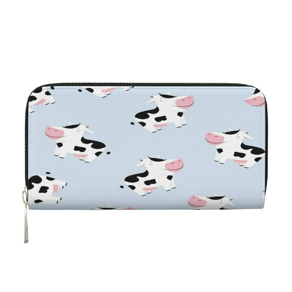 Leather Zipper Pocket Hand Wallet For Women And Men Travel Leather Purse Large Capacity Credit Card Holder Cute Farm Cow