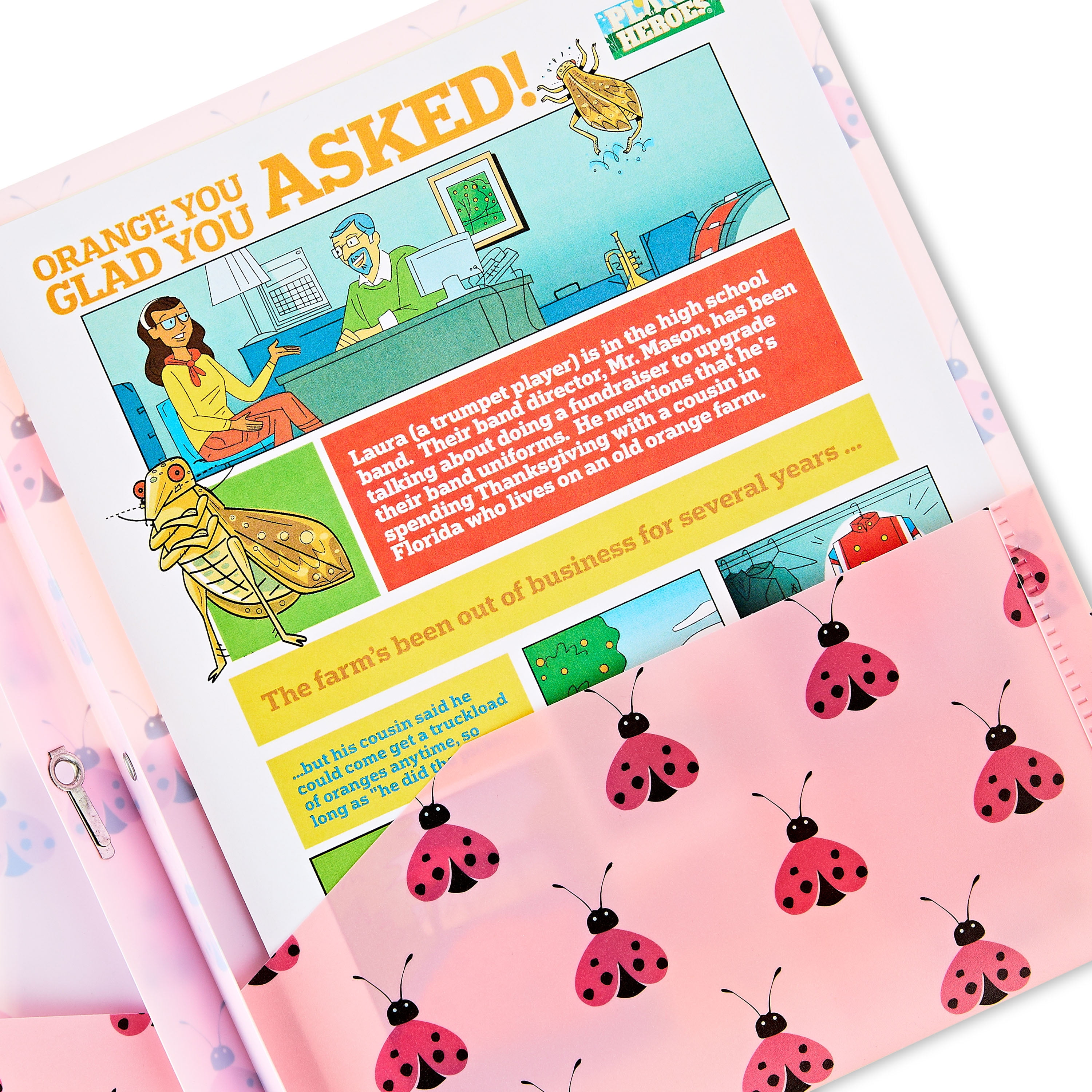Pen+Gear Letter Size 2-Pocket Poly Folder with Prongs, 9.5" x 11.38", Pink Ladybugs