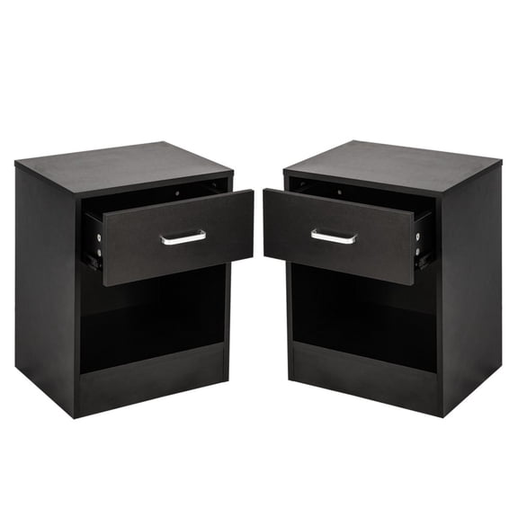 IVV Black Nightstands Set of 2, Small Wood Bedside Table with 1 Drawer and Open Shelf, for Bedroom Living Room Small Space - 15.8"L x 11.8"W x 19.7"H