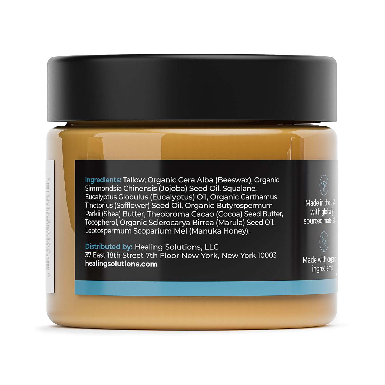Healing Solutions Whipped Beef Tallow & Honey Balm – Unscented, All-Natural Moisturizer for Face & Body, 1.8 oz