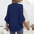 thumbnail image 4 of Yubnlvae Dark Blue Blouses for Women Casual 3/4 Length Sleeve Womens Tops V Neck Tshirts Shirts with Flared Sleeve, L, 4 of 5