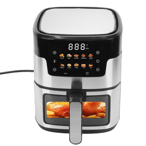 10-in-1 Air Fryer, 6L Large Capacity 1350W Oil-Free Cooker with Viewing Window, Digital Air Fryer Oven with Recipe Guide, Black
