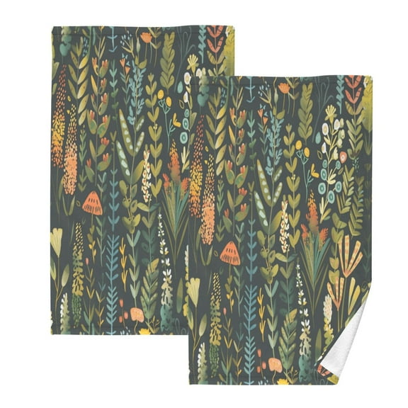Cotton Towel Two-Piece 16x28 Inch One Sizex2 Face Towel Set Towel Set Cotton Hand Bath Towel Bathroom Beach Cartoon Green Leaves