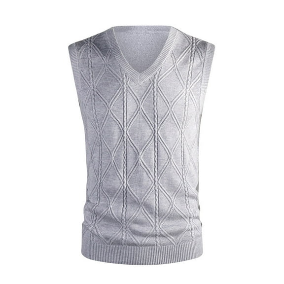 SHTXOZHI Mens Fall Winter Sweater Vest V Neck Sleeveless Cable Knitted Solid Color Pullover Sweater