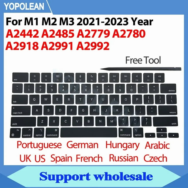 Laptop A2442 A2485 A2779 A2780 A2918 A2991 A2992 A2681 Keycaps Keys Key Cap set For Macbook Pro M1 M2 M3 14" 16" Keyboard Repair French