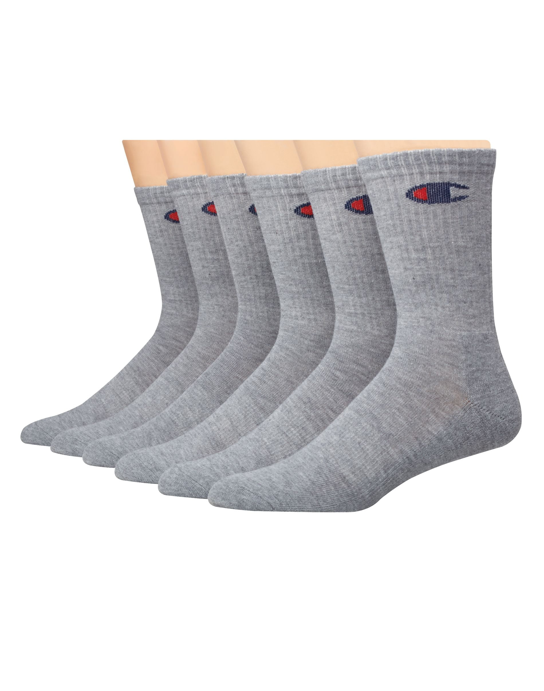 Champion Mens Logo Crew Socks 6Pack, 1013, Grey Heather