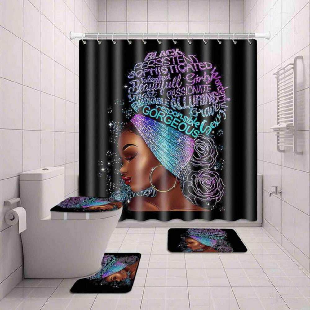 Details about   4Pcs Wolf head Shower Curtain Bathroom Anti-slip Carpet Rug Toilet Cover Mat Set 