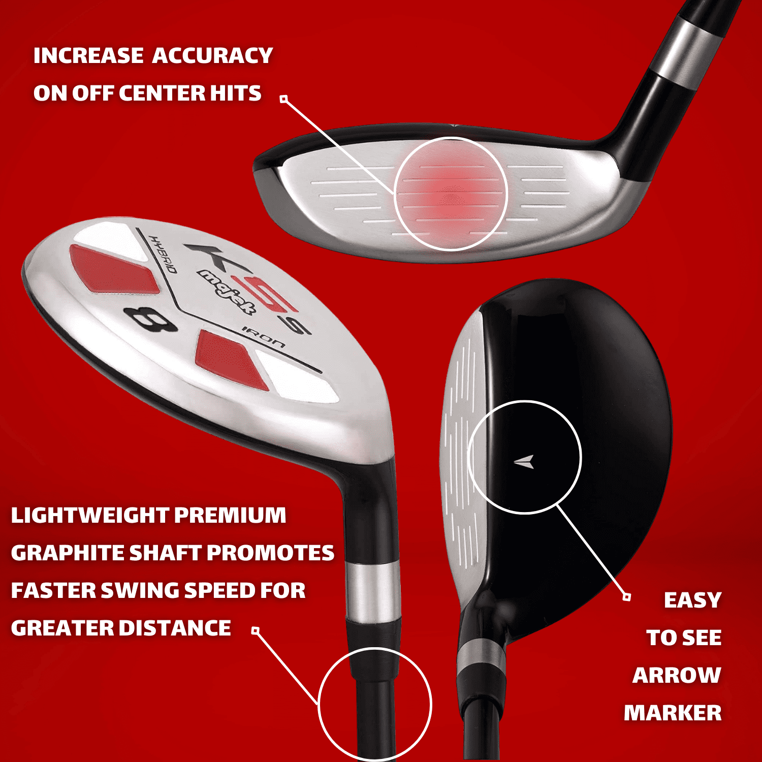 Majek Golf +1 inch Over Big & Tall Men's #9 Hybrid Regular Flex Right Handed New Utility R Flex Club (Tall 6'0"+ / +1" Over) with Midsize Black Pro Velvet Grip