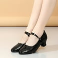 thumbnail image 2 of Black Women Embossed Patent Leather Latin Dance Shoes Adult Practice Mid Heel Ballet Style, 2 of 9