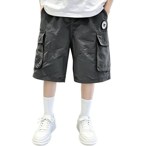 TIREOW Boys Mid Length Cargo Denim Shorts Casual Elastic Waist Trendy Jeans Shorts with Multi-Pockets Summer Outdoor Shorts
