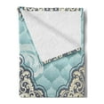 thumbnail image 2 of Victorian Soft Flannel Fleece Throw Blanket, Rococo Style Design Tiles Romantic Diamond Swirls, Cozy Plush for Indoor and Outdoor Use, 50" x 60", Pale Blue Ivory, by Ambesonne, 2 of 5