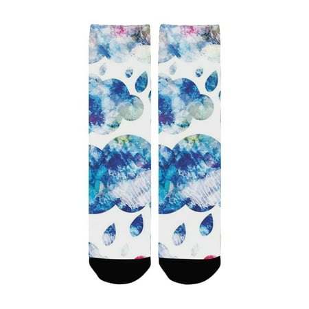 

Modern Colorful Clouds Pattern with Raindrops Rainy Weather Artistic Sky Illustration Blue Pink Oran Women s Custom Socks (Made In USA)