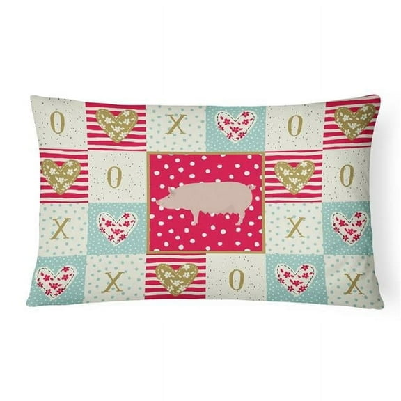 Carolines Treasures CK5365PW1216 English Large White Pig Love Canvas Fabric Decorative Pillow, Red, 12H x16W, multicolor