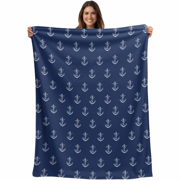 Navy Blue Anchor Blanket Soft Cozy Warm Throw Blanket for Couch, Plush Fuzzy Flannel Fleece Blankets for Sofa, Nautical Coastal Summer Ocean Ship Bed Blankets Lightweight Gifts for Women, 50"x80"