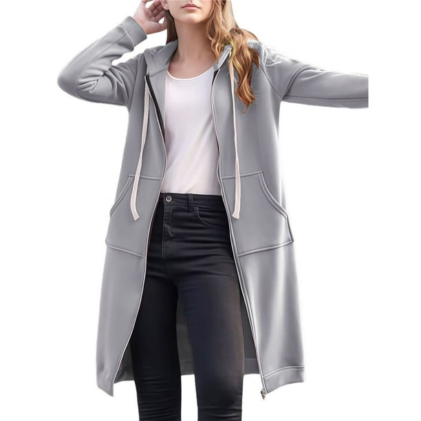 Sudaderas con Capucha para Mujer, Estilo Oversize, con Cremallera, Ideales para Otoño e Invierno. Chaquetas Largas con Capucha y Bolsillos. Gris XXL
