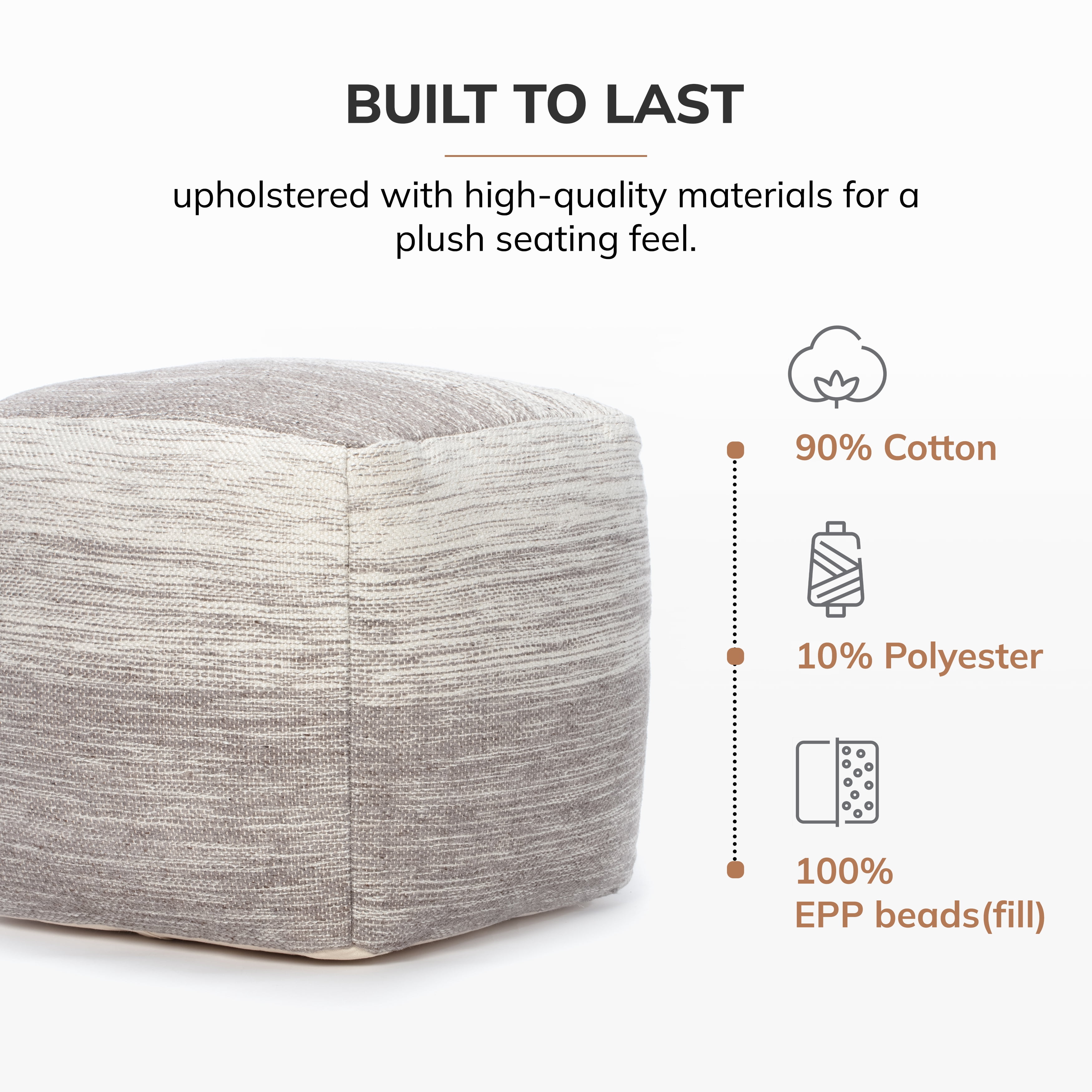 Halifax 20" x 20" x 20" Gray & Ivory Pouf