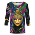 thumbnail image 4 of Cavosen Mardi Gras Womens 3/4 Sleeve T Shirts Casual Festival Carnival Crewneck Tops Mask Graphic Print Blouse Holiday Stylish Shirts Dressy Workout Tees Party Shrove Tuesday T-Shirts M, 4 of 5