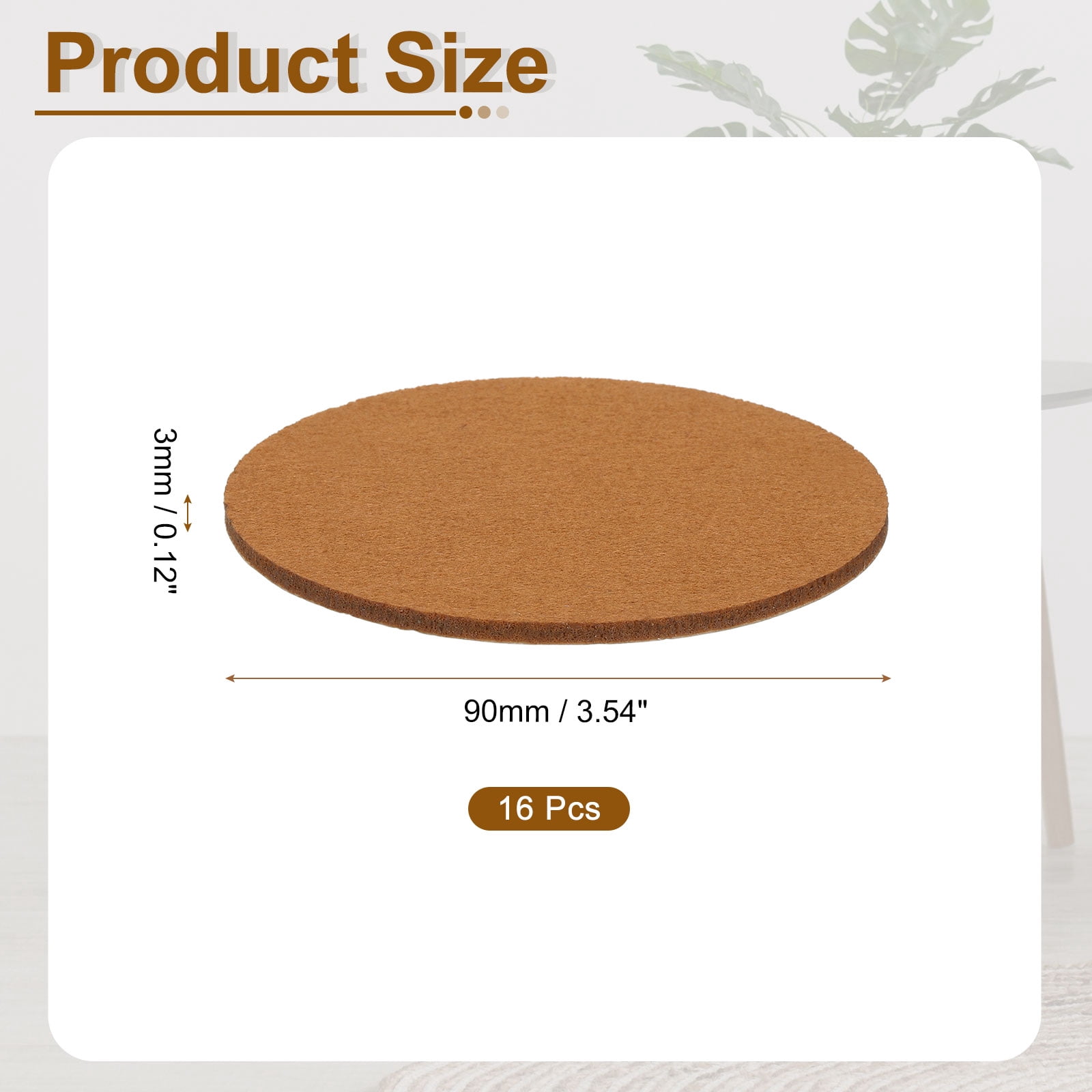 Round Felt Furniture Pads, 16Pack 3.5" Dia x 0.12" Thick Adhesive Backed Felt Non-slip Anti-scratch Felt Pads Chair Leg Protectors for Protecting Hardwood Floor, Light Brown