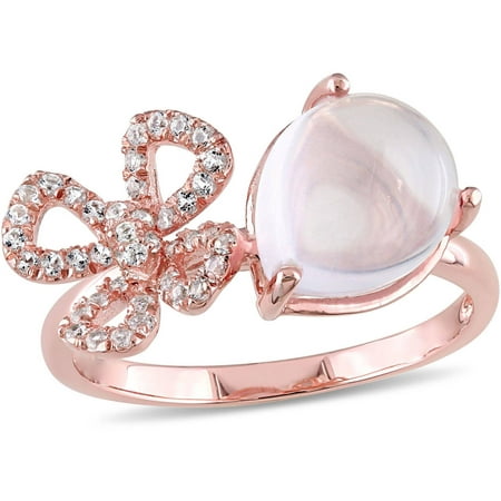 Tangelo 1-3/8 Carat T.G.W. Rose Quartz and White Topaz Rose Rhodium over Sterling Silver Bow Cocktail Ring