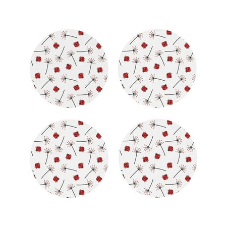 

Yiaed Ladybug With Dandelion Print Leather Coasters for Drinks - Cup Coasters Coffee Table Kitchen Table Bar Home & Office Gifts Handmade Drink Coasters-Round Shape