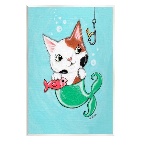 Stupell Industries Mermaid Cat with Fish Animals & Insects Painting Unframed Art Print Wall Art, 13 x 19