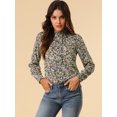 thumbnail image 3 of INSPIRE CHIC Camisa de manga larga con cuello simulado con volantes y botones florales para mujer Azul marino XS, 3 of 6