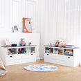 thumbnail image 2 of Kids Toy Storage Organizer,Toy Storage Cabinet with Bookshelf，Movable Drawers & Blackboard Top for Boys Girls Toddler Classroom Bookcase for Bedroom,Playroom,Nursery,Kindergarten,White, 2 of 8