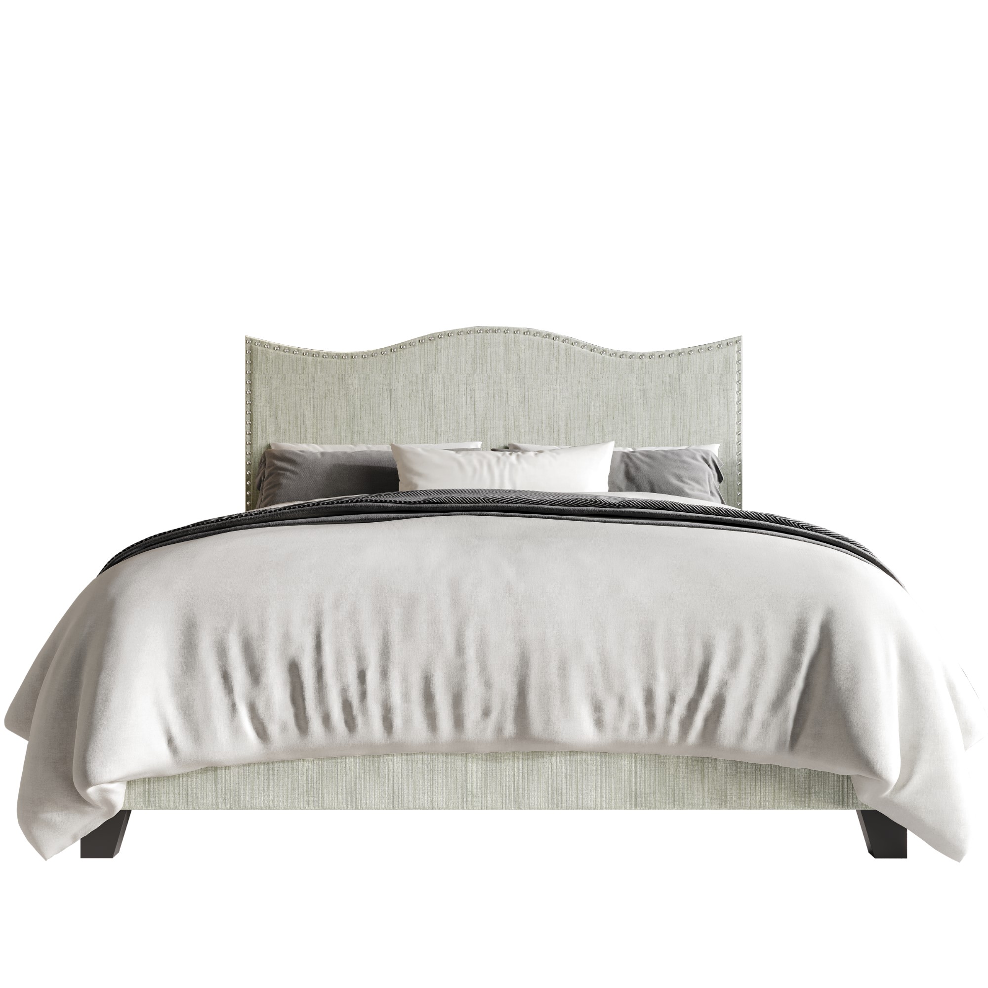Home Design Anderson Queen Upholstered Panel Bed with Tufted Wingback Headboard and Foam Cushioning, Light Gray, Easy Assembly
