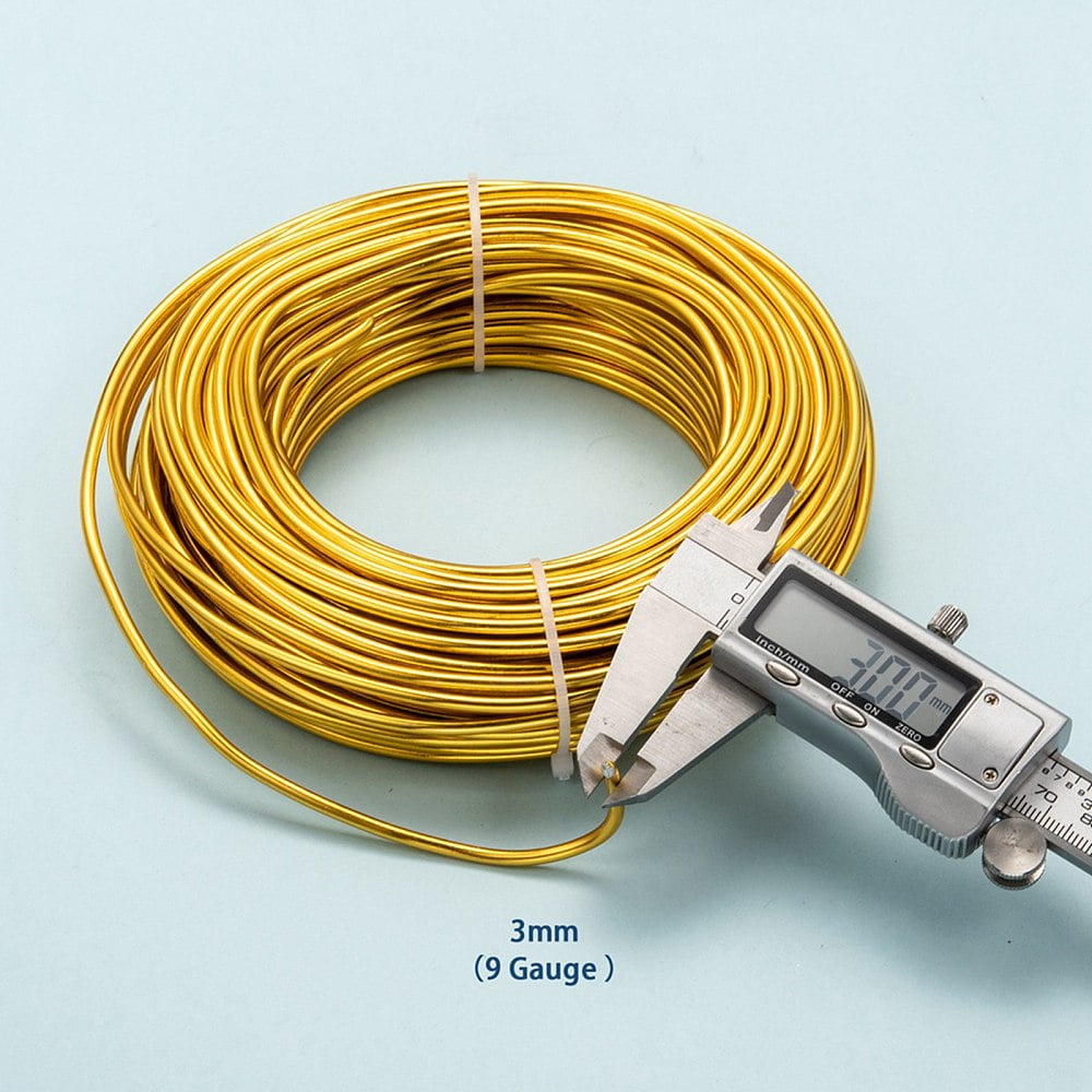 500gs Round Anodized Aluminum Wire Bendable Metal Craft Wire for DIY Jewelry Craft Making Gold 9 Gauge 3.0mm 25m/500g(82 Feet/500g)