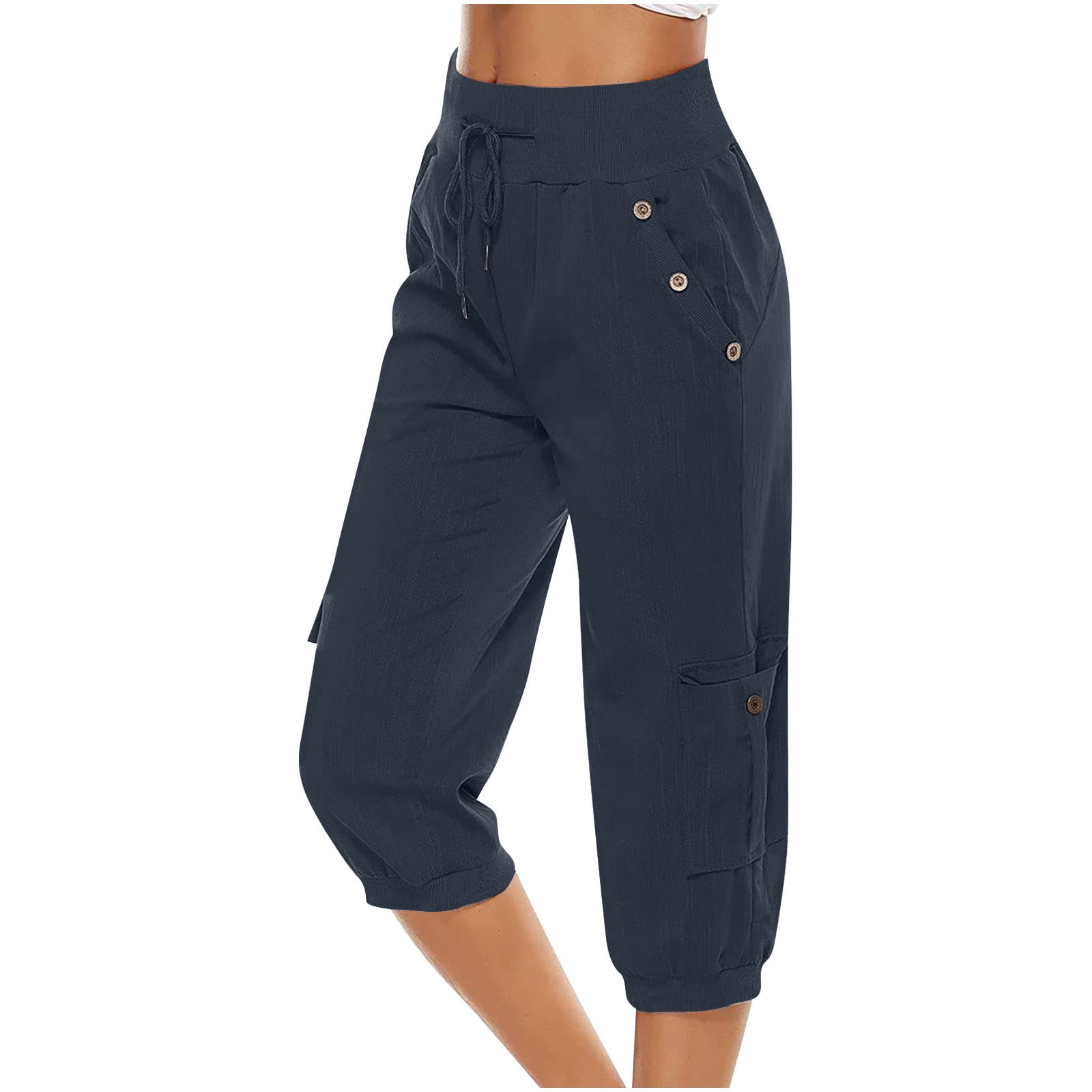 XUNRYAN Womens Capri Cargo Pants High Waisted Joggers Capris Summer Casual  Cropped Trousers Workout Bermuda Shorts w Pockets