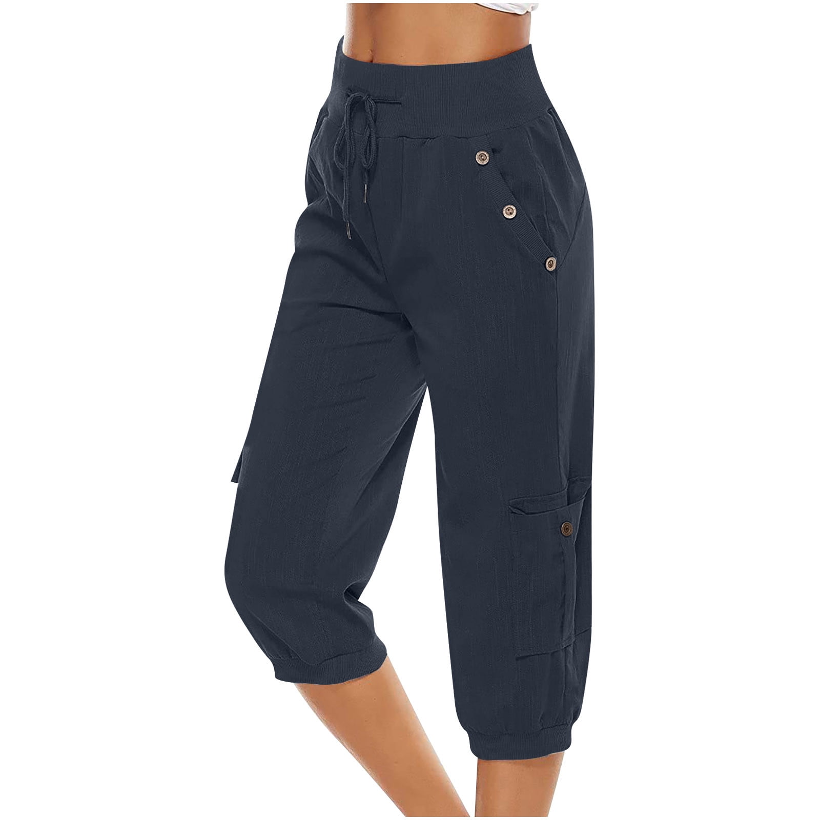 OSFVNOXV Cotton Linen Pants for Women Plus Size Athletic Capri Leggings Solid Color Loose Fit Straight Wide Leg Trousers with Pocket for Yoga Gym Workout Mothers Day Gifts Bulk