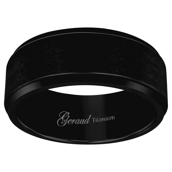 Titanium Black Mens Brushed Ridged Edge Comfort-Fit Wedding Band 8mm Size 8.5 Wedding Band for Men