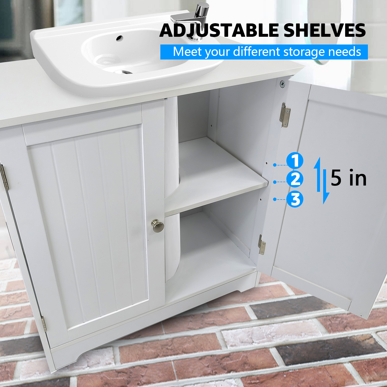 Jacgood Bathroom Vanity Under Sink Pedestal with 2 Doors, Bathroom Sink Cabinet with Adjustable Shelf, Sink Storage Cabinet, Under Sink Cabinet, White