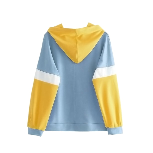 Jumpingount Sudadera con capucha estampada de algodón con capucha de manga larga deportes deportes mujer ropa Prendas para la parte del cuerpo azul M