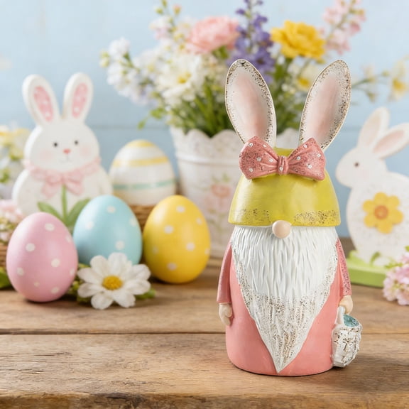 Kadlawus Easter Gnome Figurine, Resin Garden Ornament for Outdoor Yard Patio, Whimsical Easter Decor for Home Garden, Weather Resistant Holiday Decoration