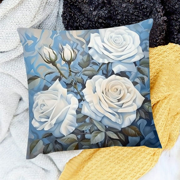 Creowell Home Decor Throw Pillows Cover White Roses Leaves Butterfly Cushion Case Set for Sofa Couch 18x18in